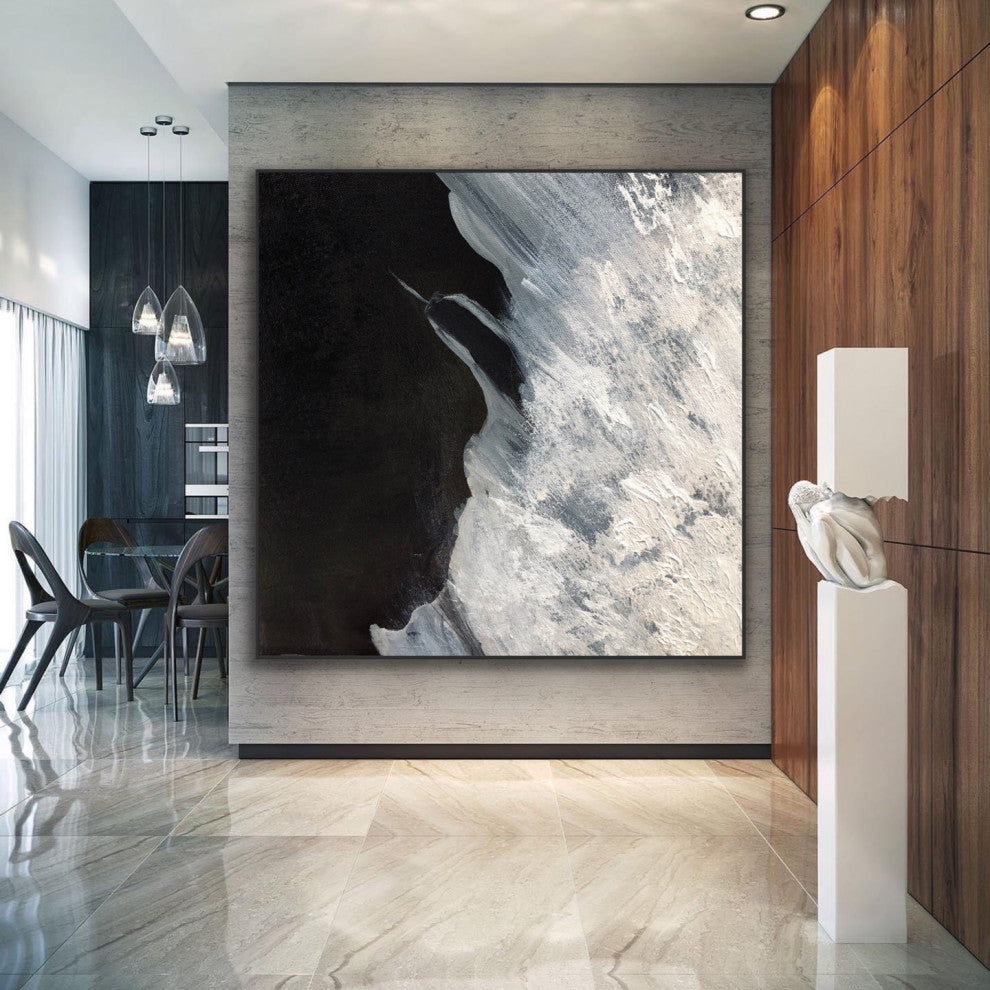 72x72 inch Black and white Large Original handmade abstract painting wall art