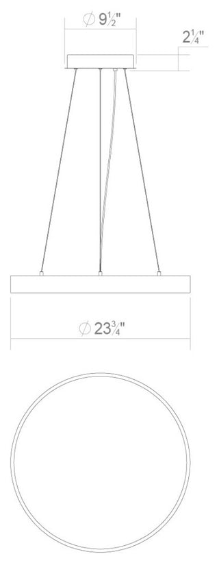 Sonneman 3744-24-30 Pi 24"W LED Suspension Pendant - 3000K - Bright Satin
