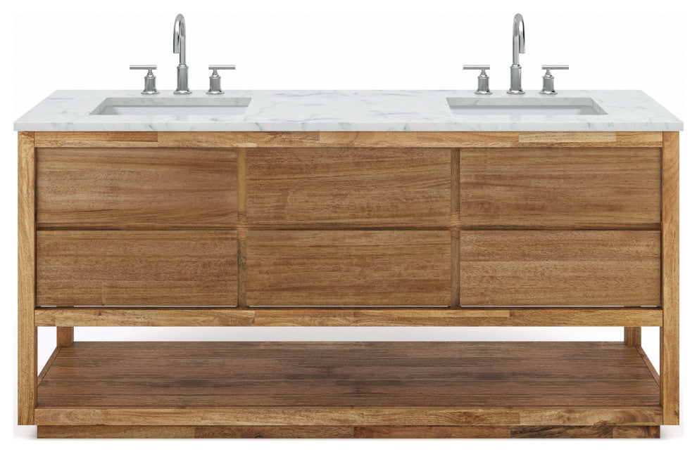 Oakman Marble Top Vanity in Mango Wood with Faucet, 72, Vanity With Chrome Faucet
