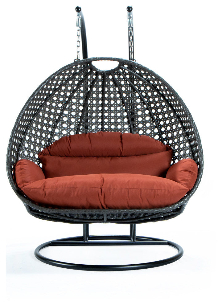 2 Person Charcoal Wicker Double Hanging Egg Swing Chair, Dark Orange