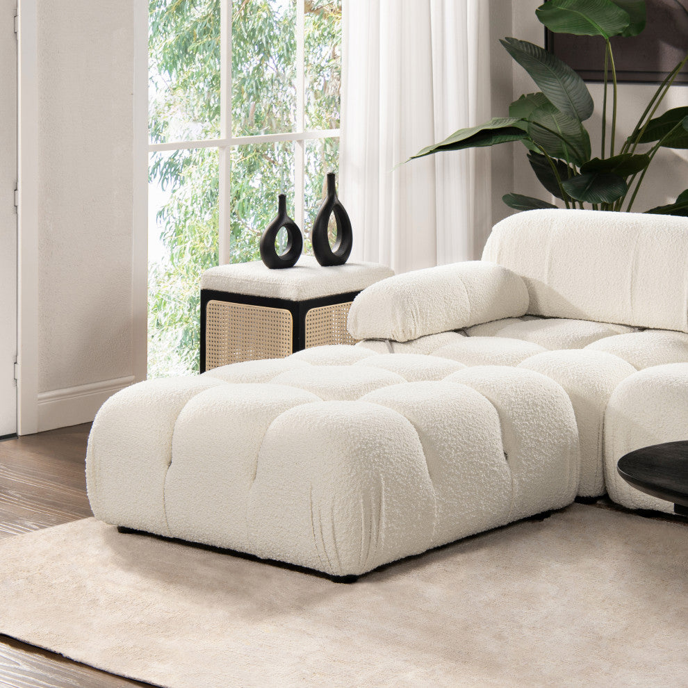 Marcel 36" Modular Tufted Square Cocktail Ottoman, Ivory White Boucle