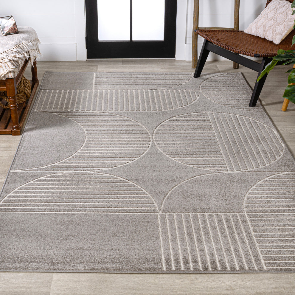 High-Low Arch Scandi Striped Gray/Cream 4 ft x 6 ft Indoor/Outdoor Area Rug