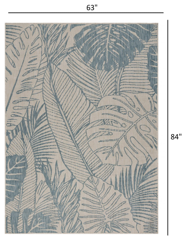 5" x 7" Teal Tropical Indoor Outdoor Area Rug