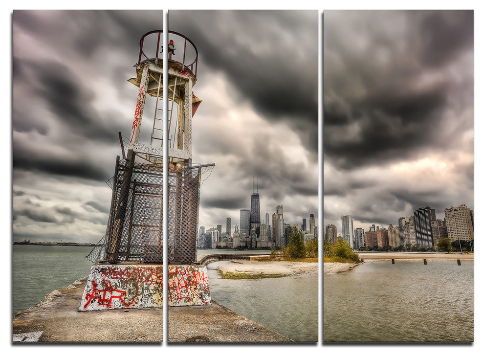 "Lake Michigan Navigation Light" Metal Wall Art, 3 Panels, 36"x28"
