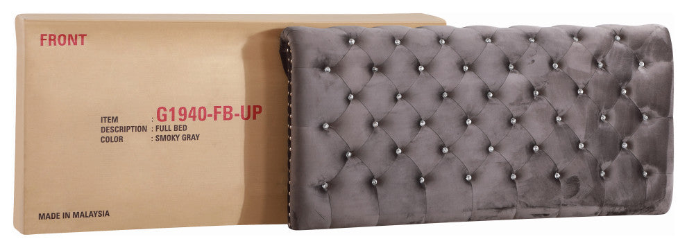 Princeton Tufted Upholstered Faux Leather Bed, Smoke Gray, Full