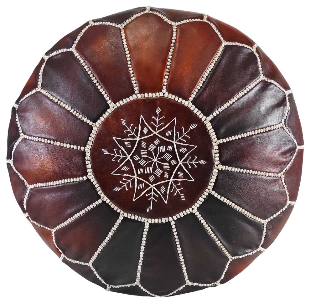 7 Colors Handmade Moroccan Ottomans, Genuine Leather Poufs, Rustic Brown