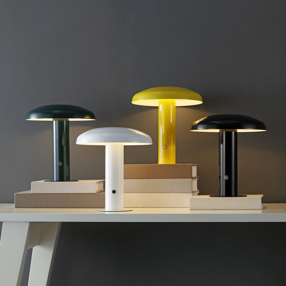 Suillius 11" Rechargeable/Cordless Iron Integrated Mushroom Table Lamp, Yellow