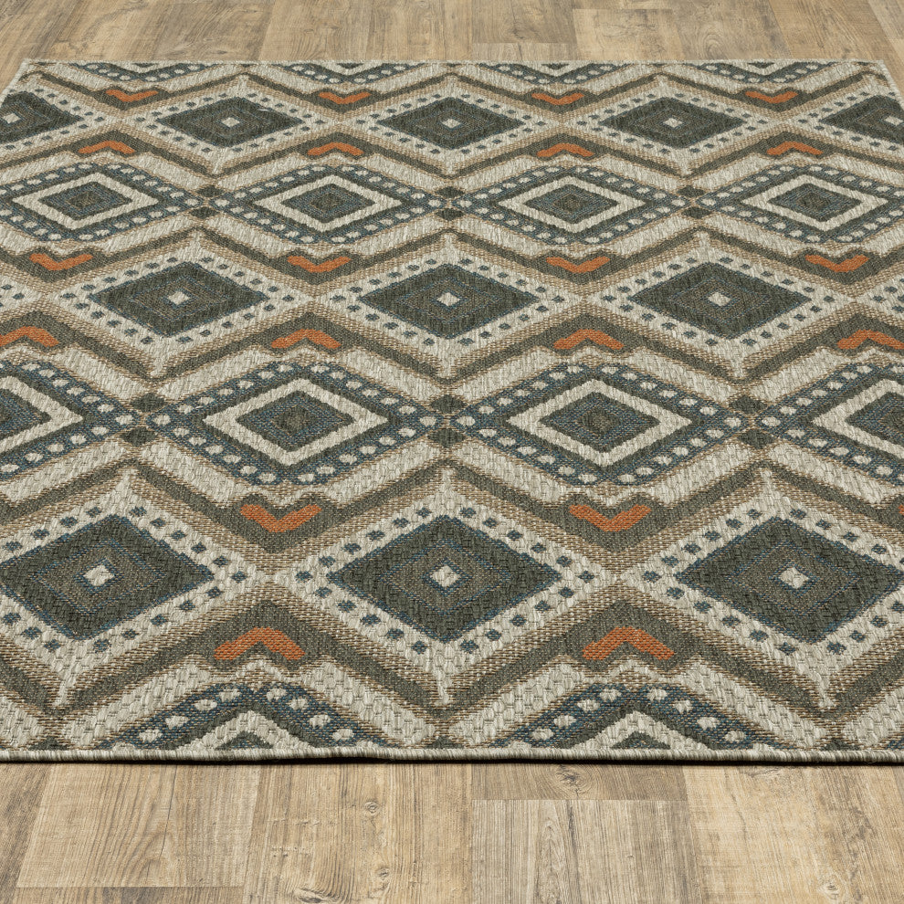 Oriental Weavers Latitude Grey/ Orange Geometric Indoor/Outdoor Rug 7'10"X10'