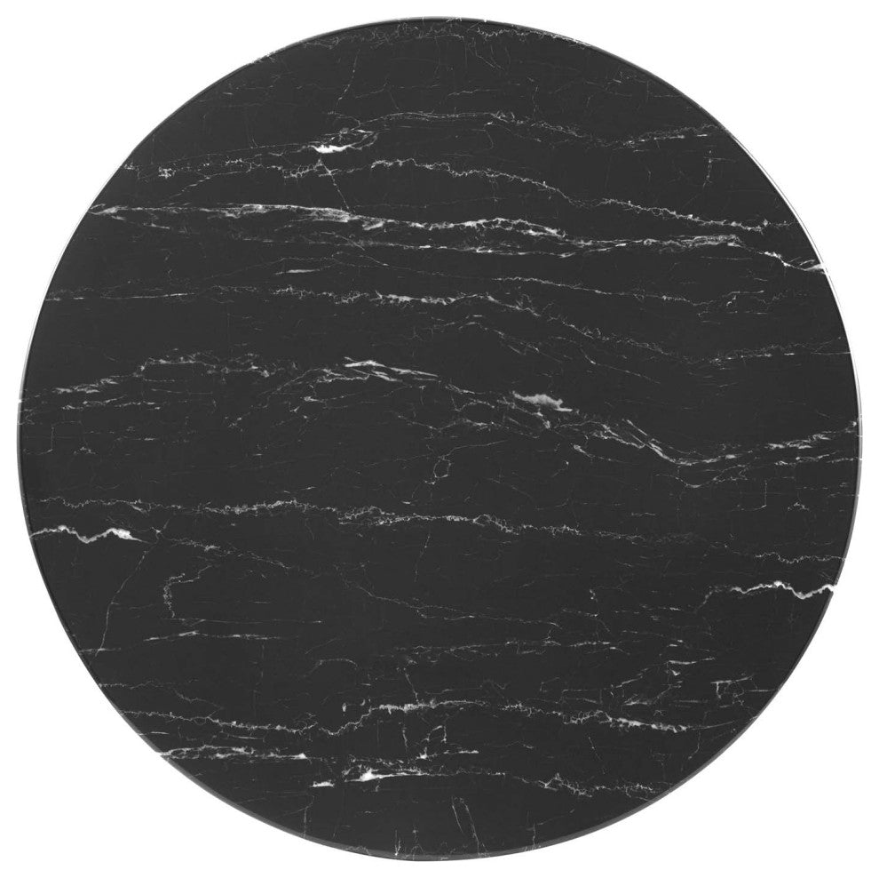 Dining Table, Round, Artificial Marble, Metal, Gold Black, Modern, Cafe Bistro