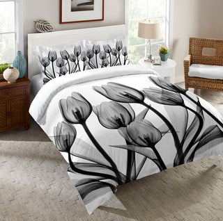 Laural Home Black and White Tulips Standard Pillow Sham