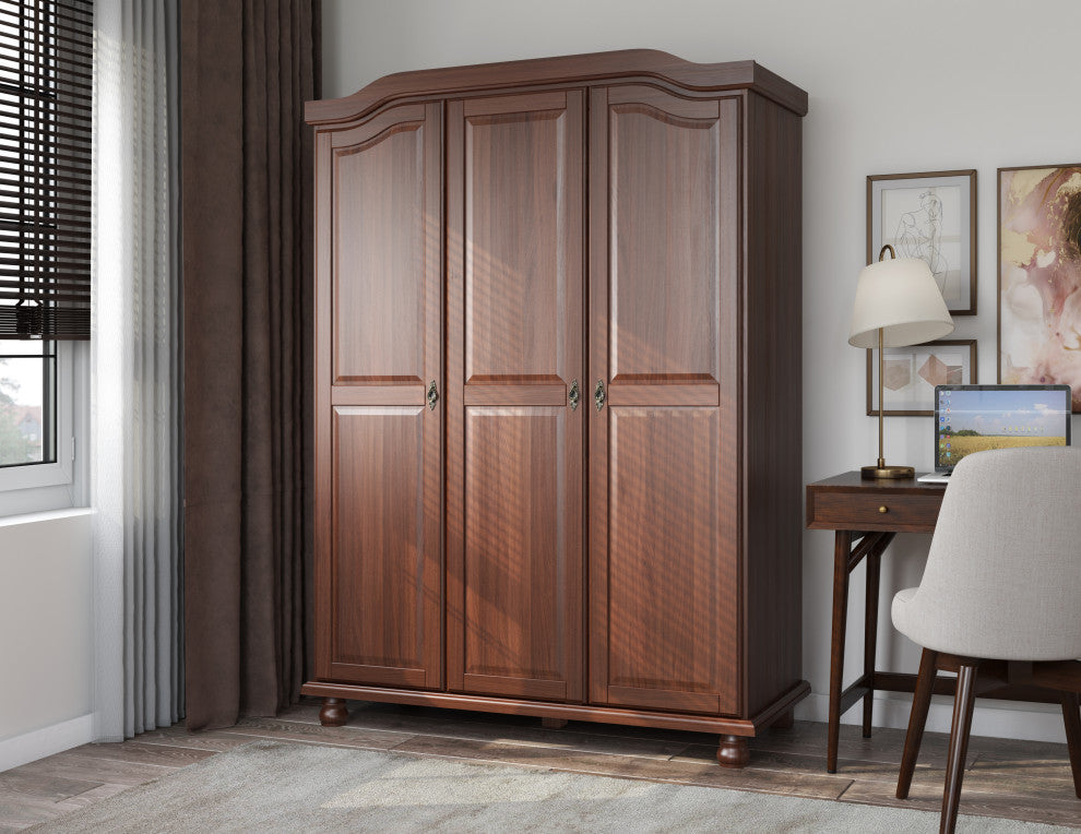 100% Solid Wood Kyle 3-Door Wardrobe, Mocha