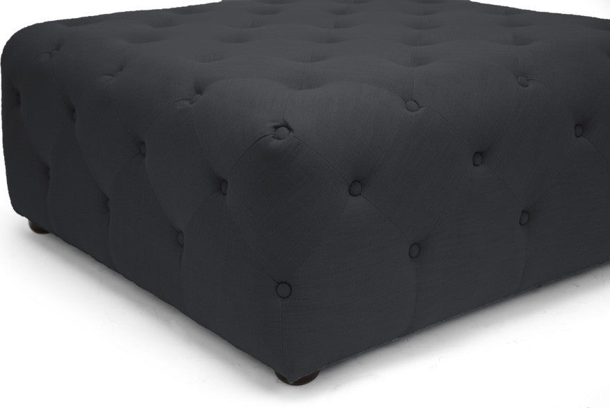 Baxton Studio Teague Beige Linen Modern Tufted Ottoman, Gray