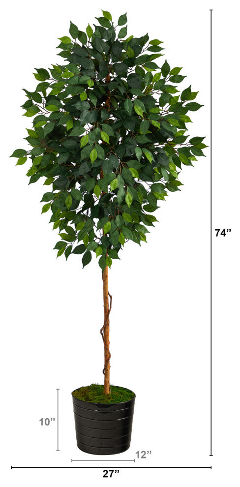 74" Ficus Artificial tree, Black Tin Planter