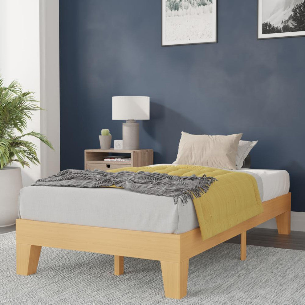Evelyn Wood Platform Bed with Wooden Support Slats, No Box Spring Required, Natural, Twin