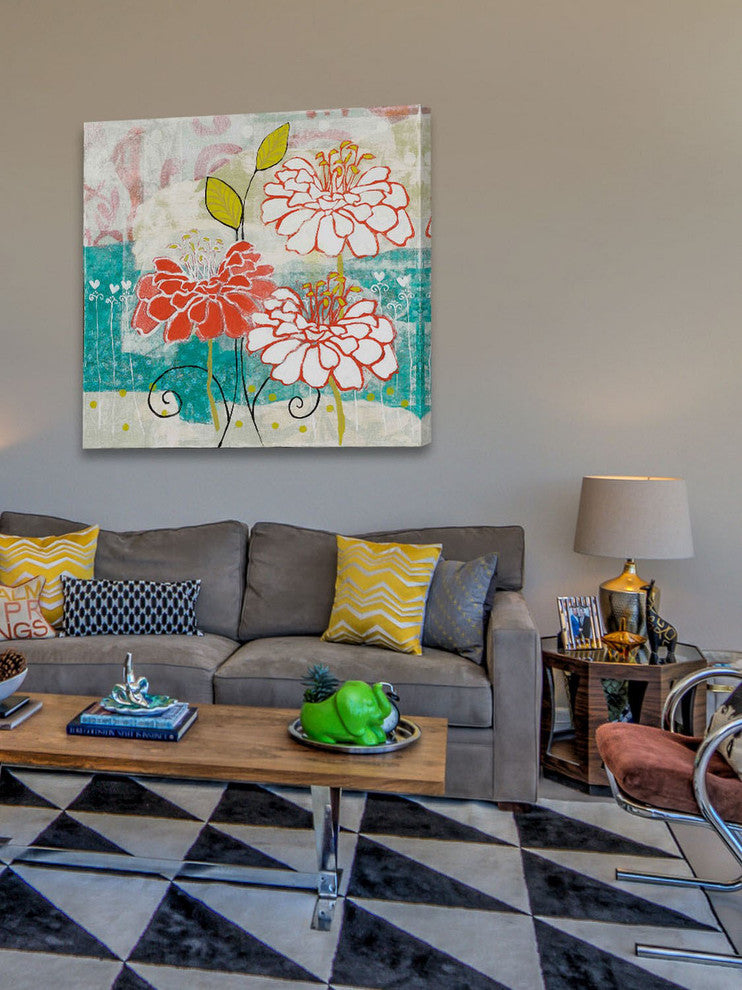 "Orange Dahlia 2" Painting Print on Wrapped Canvas