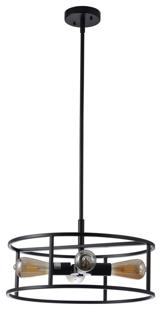 Ryker Farmhouse Matt Black 4 Light Drum Ceiling Pendant 18" Wide