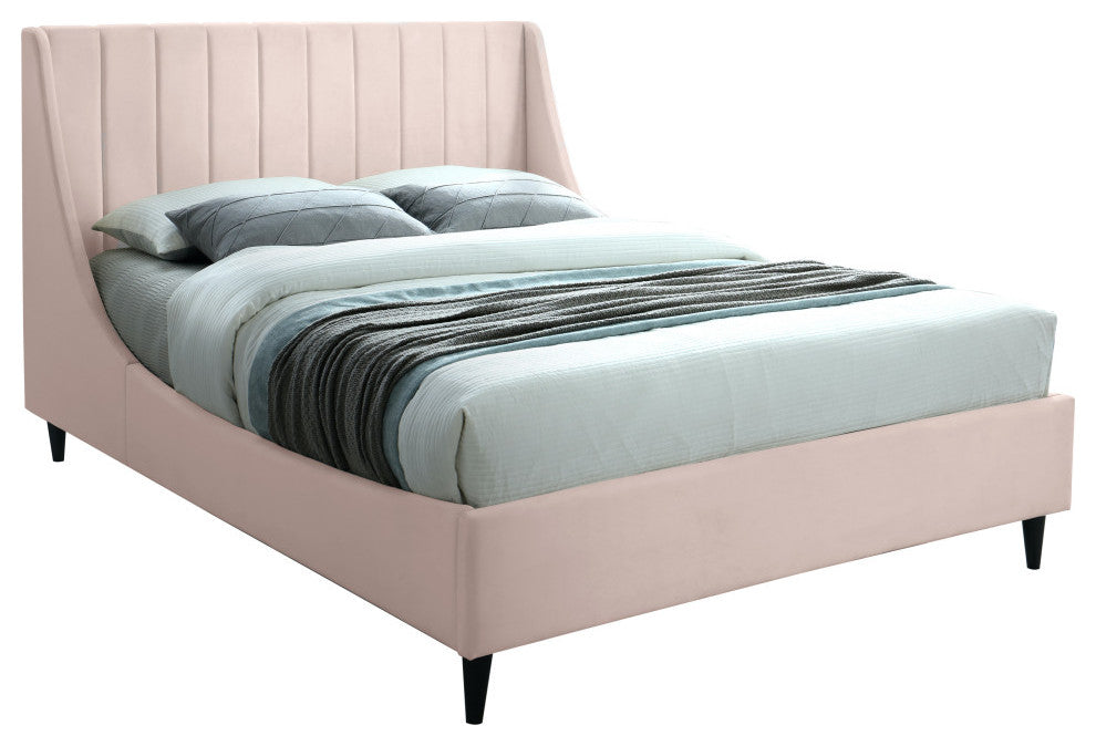 Eva Velvet Upholstered Bed, Pink, Full