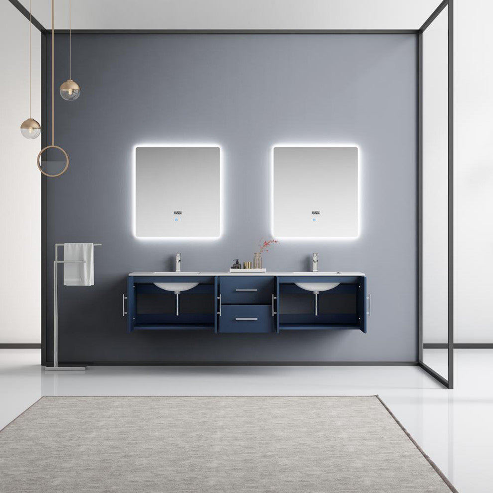 Geneva Transitional Navy Blue 80" Double Vanity Set
