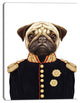 Funny Pug Dog in Military Uniform, Animal Canvas Art Print, 28"x60"