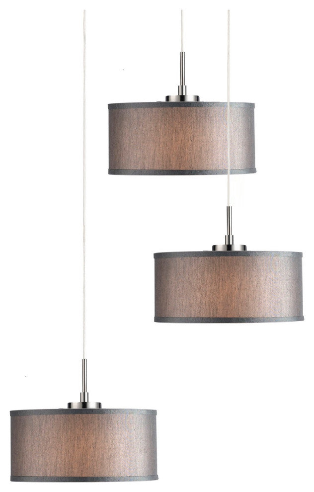 Drum 3-Light Cluster Pendant, Satin Nickel, Fabric Shade