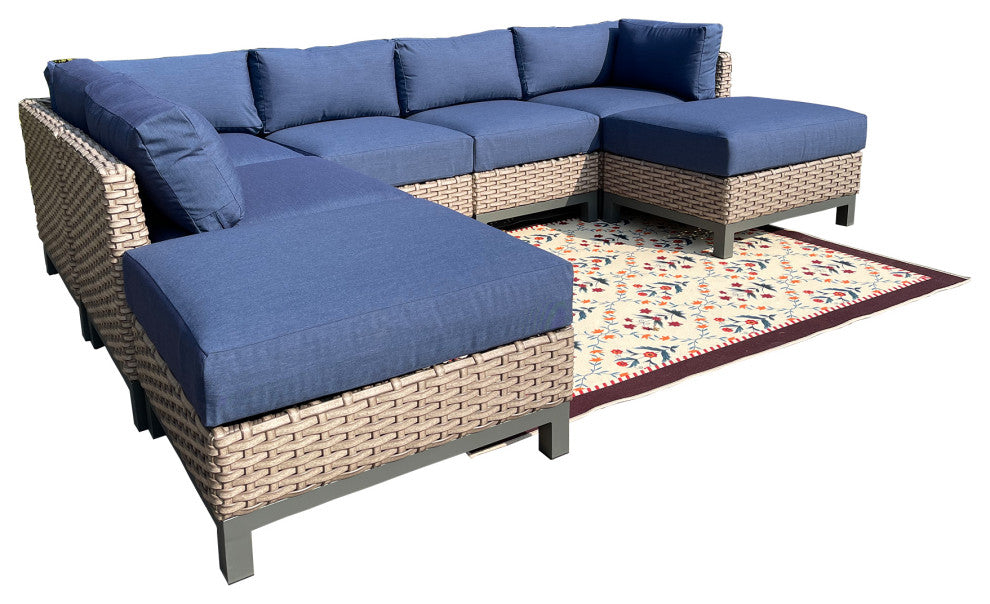 Delta 7-Piece Wicker Outdoor Sectional with Cushions, Spectrum Indigo Acrylic