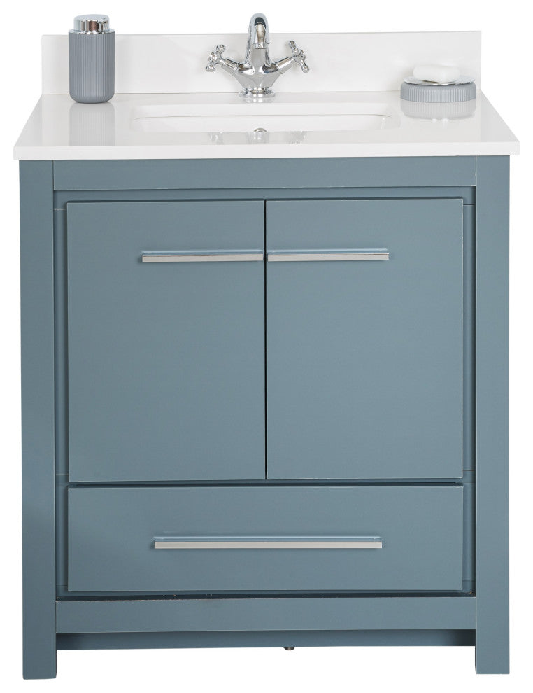 Mila Collection 30" Bathroom Vanity With Sink, Mirror, Countertop, Alasca Blue