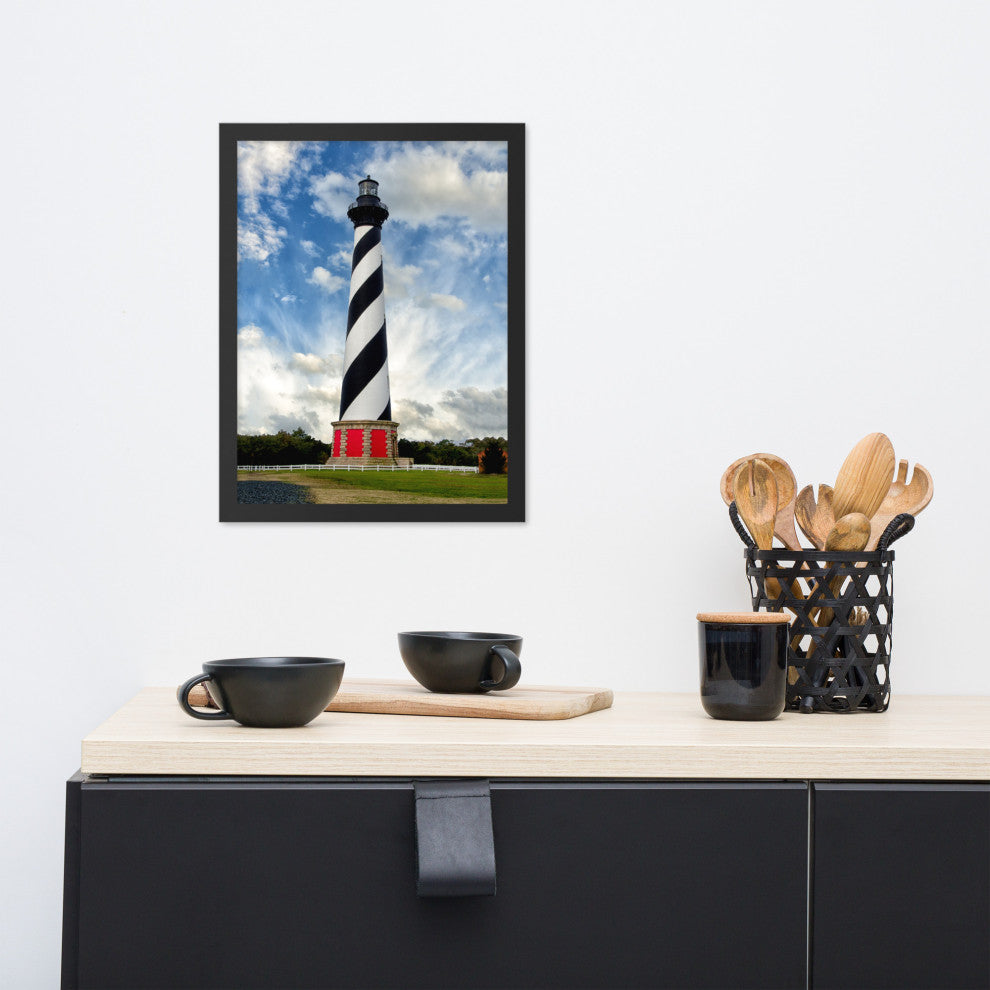 Cape Hatteras Lighthouse Coastal Landscape Framed Photo Paper Wall Art Prints, Black, 12" X 16"
