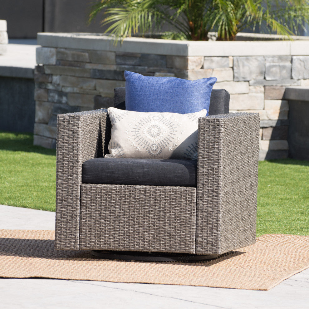 GDF Studio Venice Outdoor Wicker Swivel Club Chair, Mix Black/Dark Gray, Single