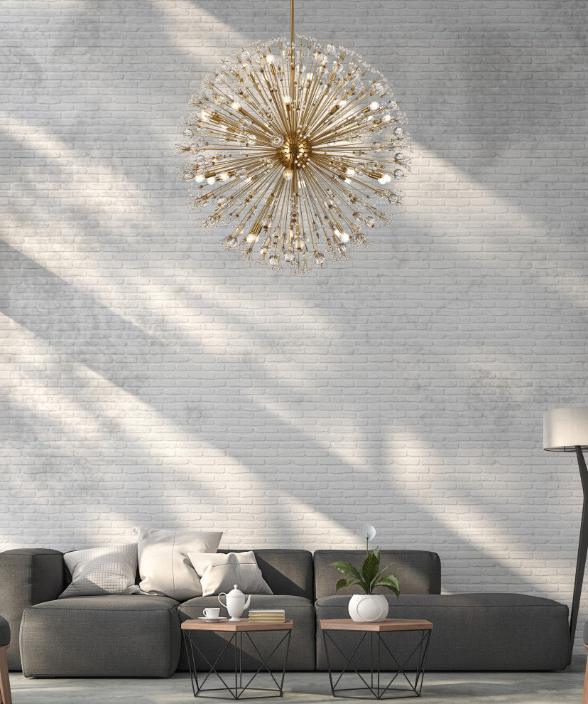 Victor 50" Crystal Starburst Round Pendant, Gold