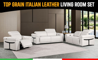 Augusto Top Grain Power Reclining Italian Leather Sofa, Light Gray