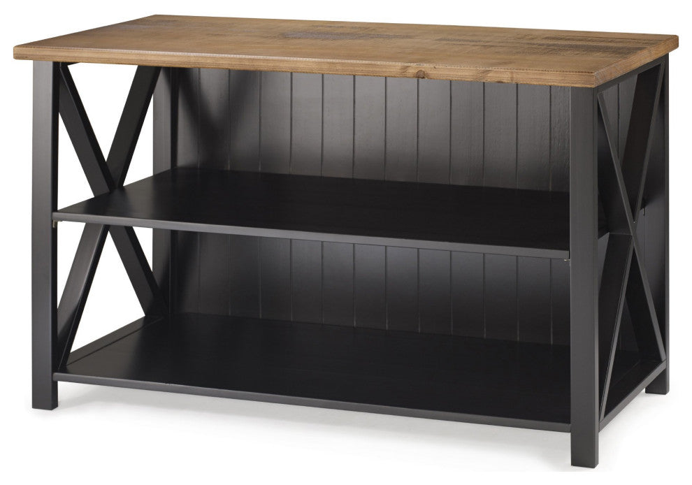 Farmhouse Console Table, Reclaimed Barnwood Top & X-Shaped Side Accents, Black