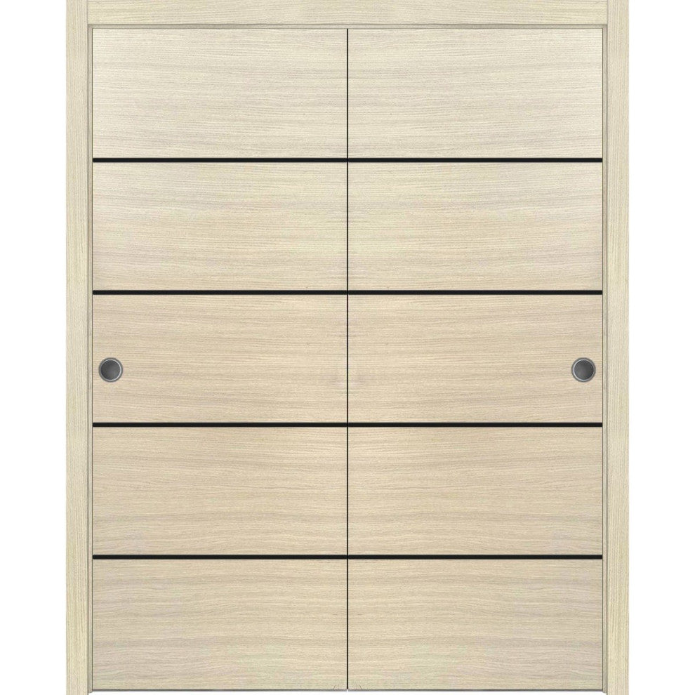 Bypass Doors 48 x 96 | Planum 0015 Natural Veneer with  | Sturdy Rails