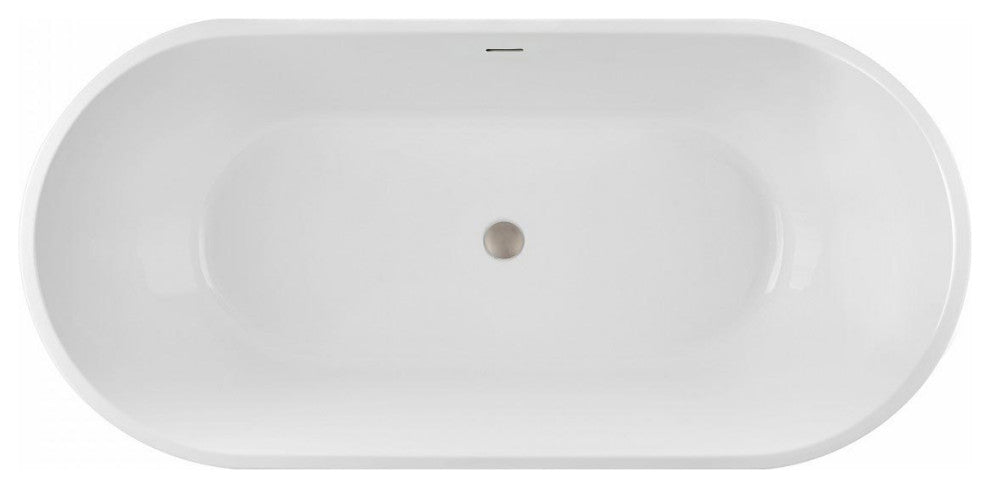 Mia Acrylic Double Ended Freestanding Tub, White / Brushed Nickel Drain, 53 Inch