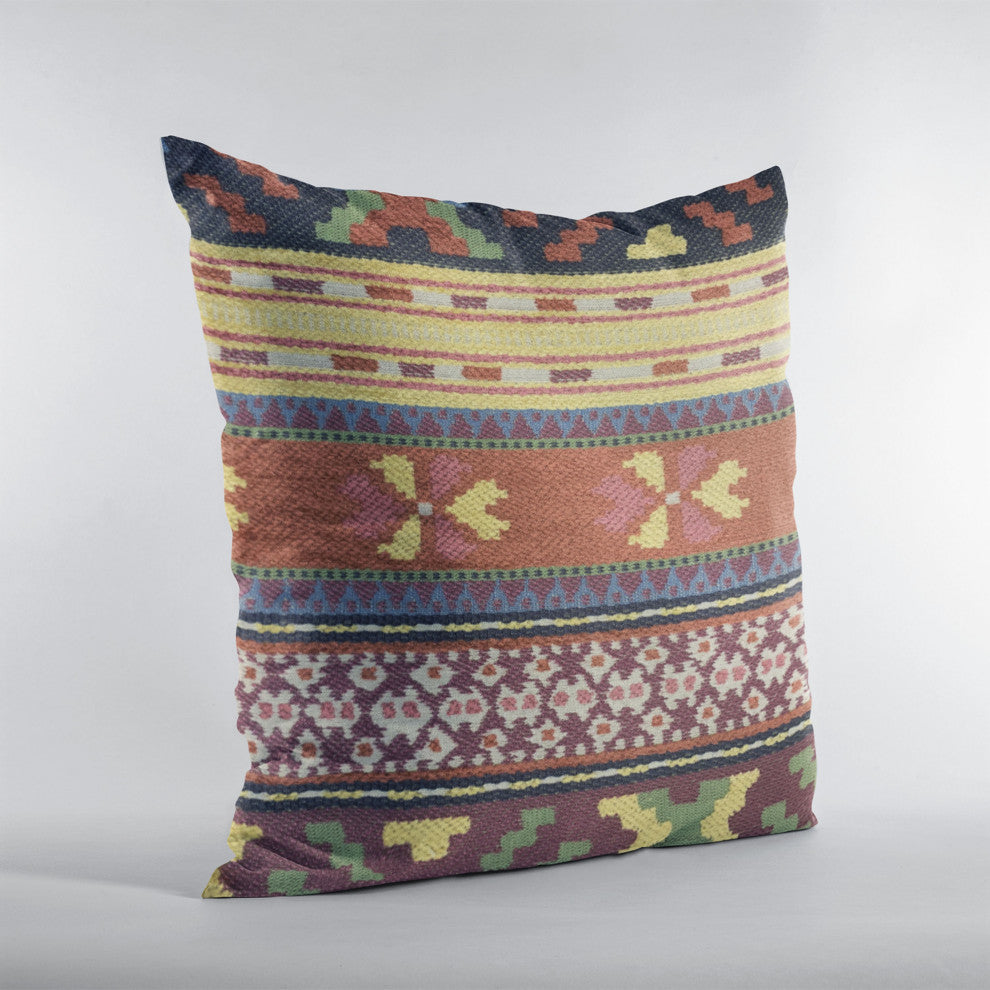 Plutus Multi-Color Unique Lanes Border Luxury Throw Pillow, 18"x18"