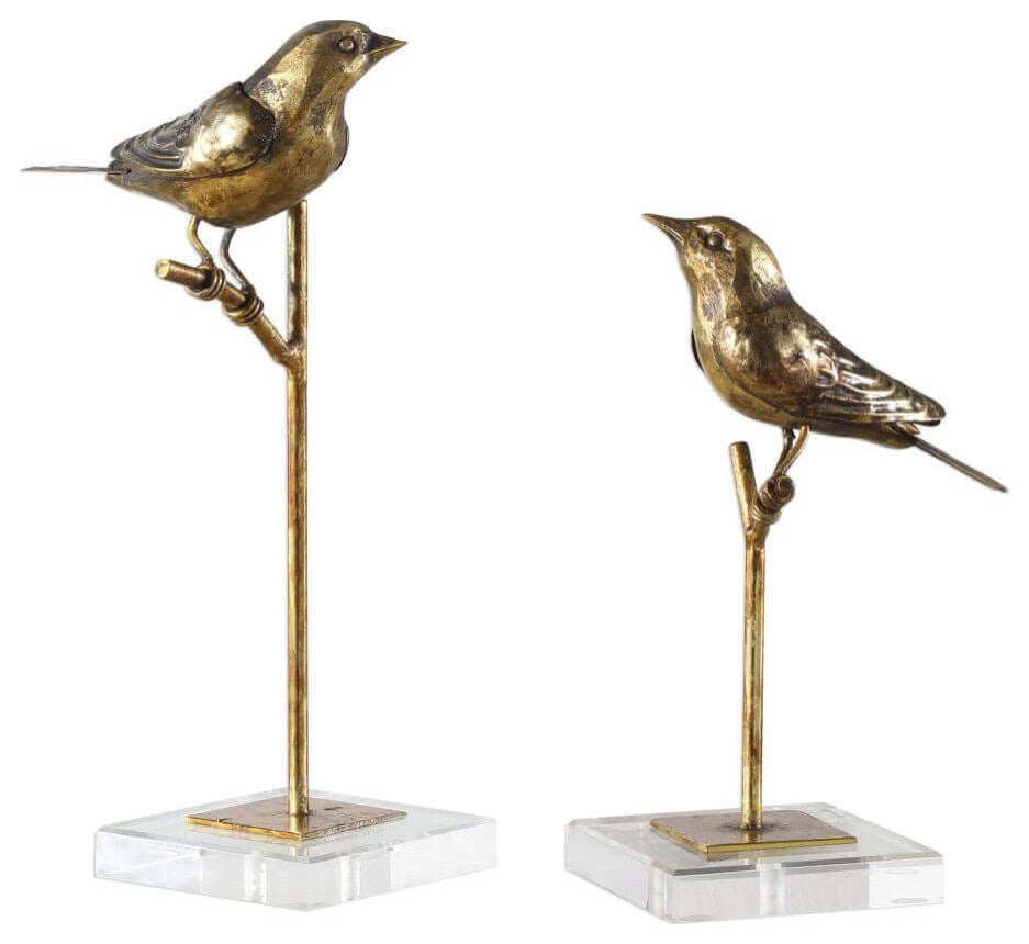 Uttermost Passerines 7x13" Bird Sculptures, 2-Piece Set