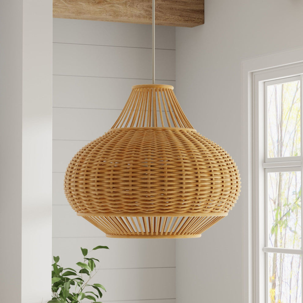 Handoven Wicker Pear Pendant Lamp, Natural, Natural Brown