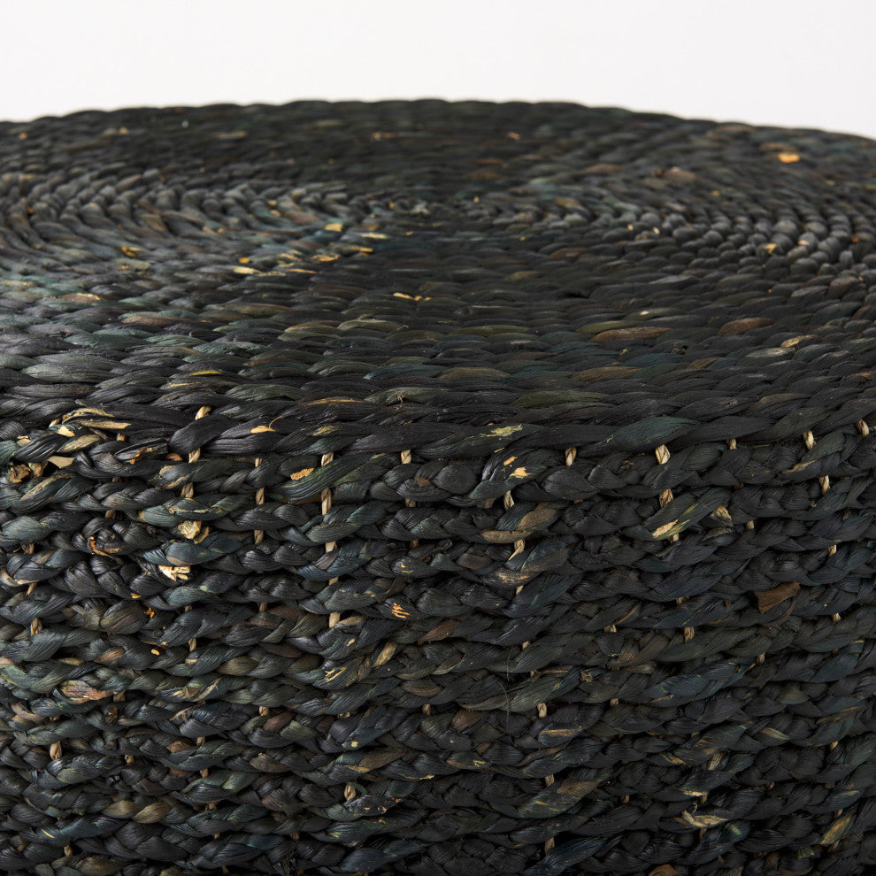 Dina 75Lx75Wx45H Black Cornhusk and Water Hyacinth Round Coffee Table Pouf