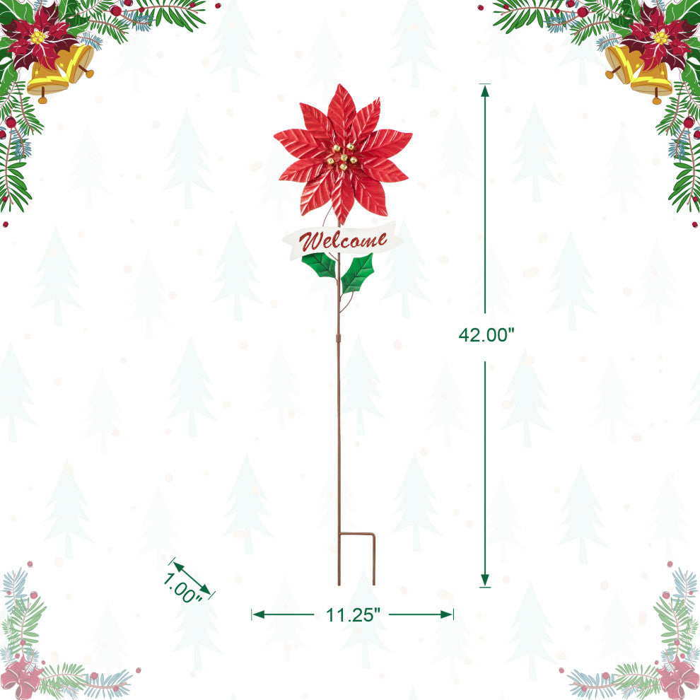 42"H Metal Poinsettia Yard Stake