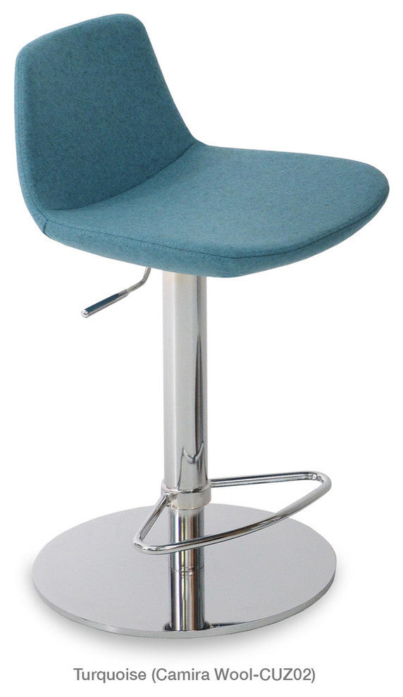 Pera Piston Stool, Bright Stainless Steel Base, Deep Maroon Camira Wool