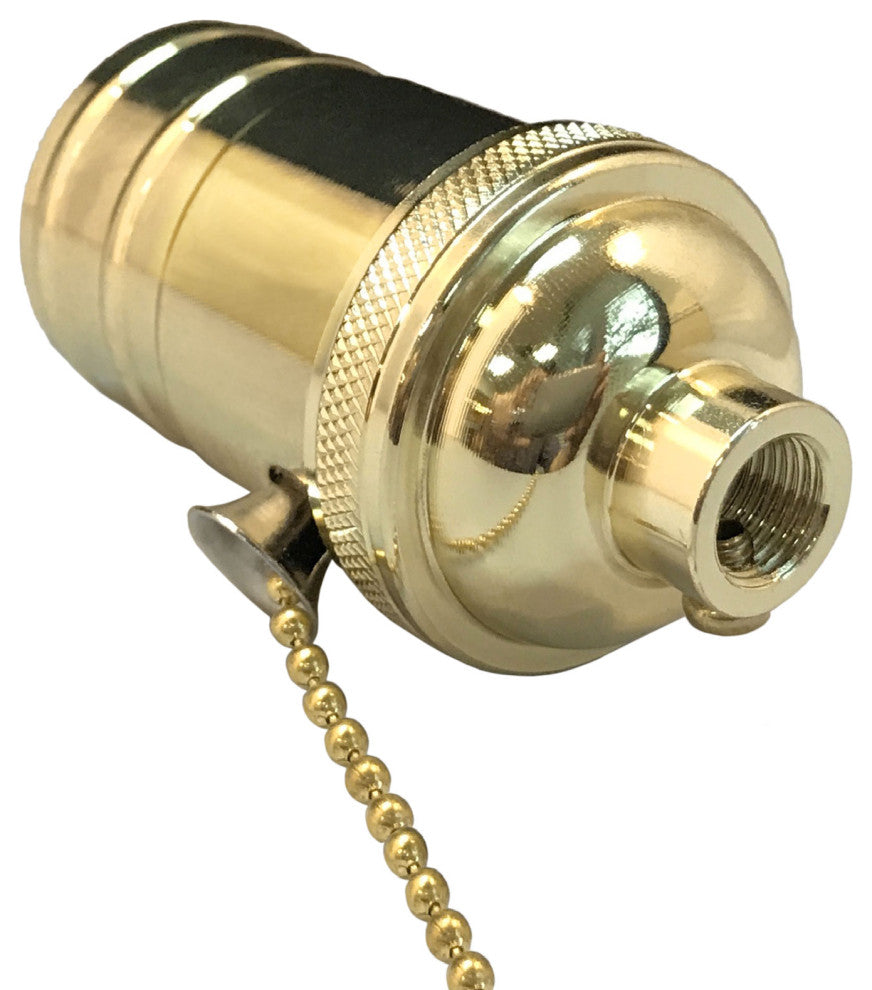 Royal Designs, Inc. Vintage Pull Chain Lamp Socket, Polished Brass, Set of 6