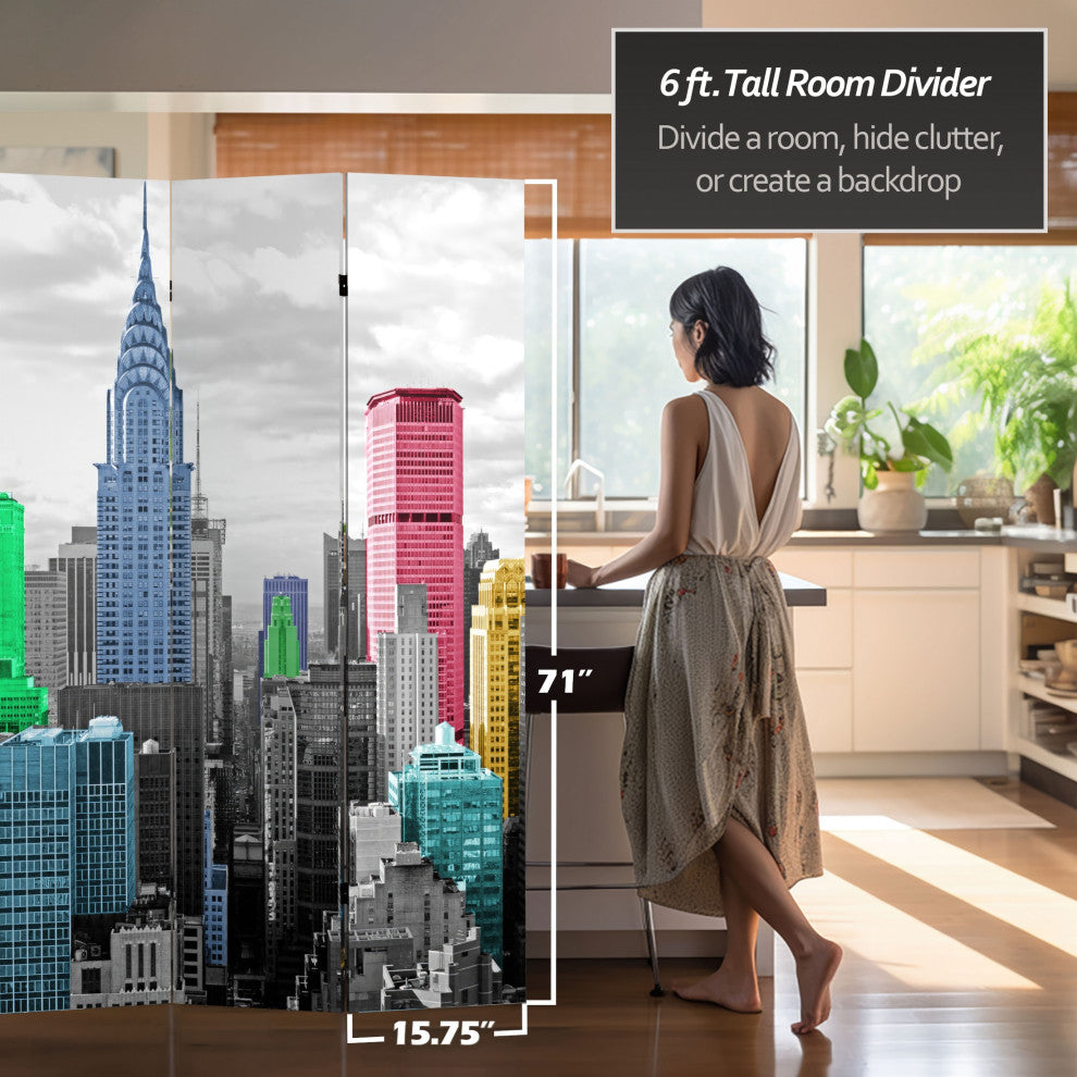 6' Tall Colorful New York Scene Room Divider