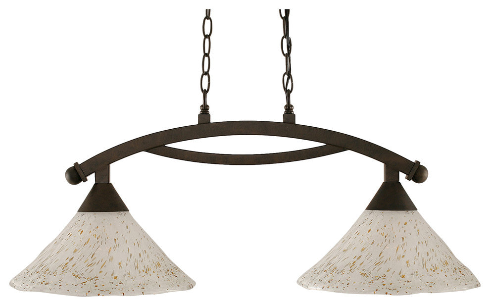 Bow 2 Light Island Light In Bronze, 12" Gold Ice Glass