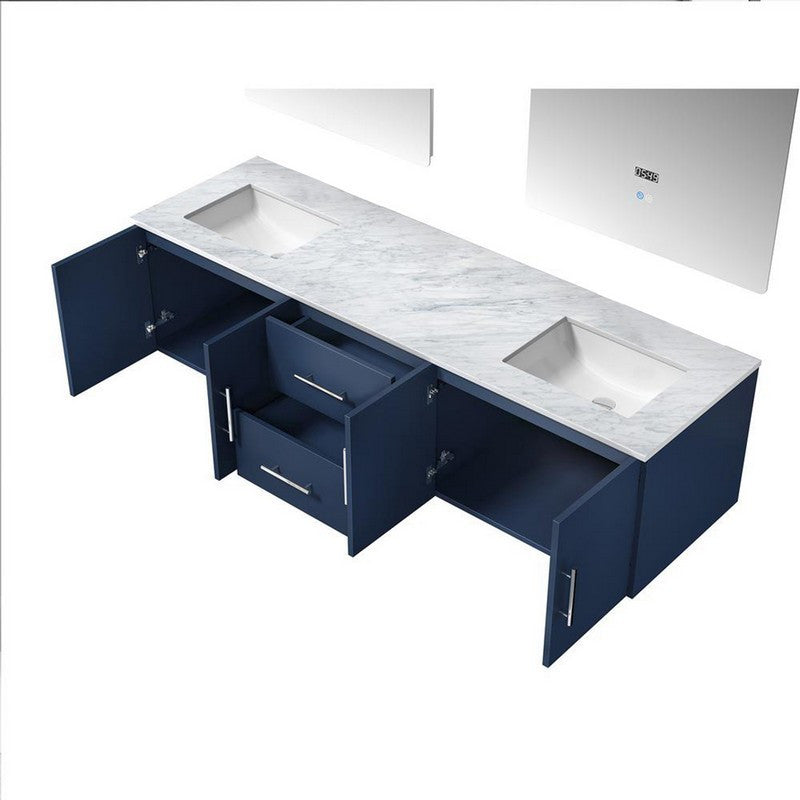 Geneva Transitional Navy Blue 72" Double Vanity with 30" Led Mirrors
