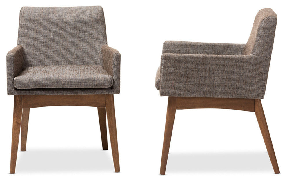 Nexus Walnut Wood Finishing and Gravel Fabric Upholstered Arm Chair, Set of 2