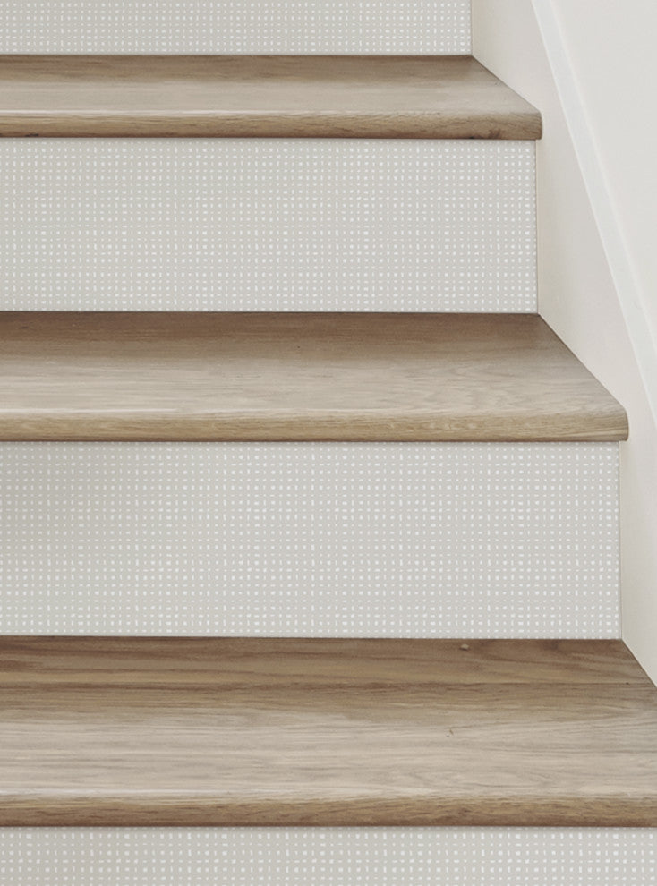 Burlap Hash Pattern Peel and Stick Stair Riser Strips, Light Grey, 48"w X 6"h, 6 Pack