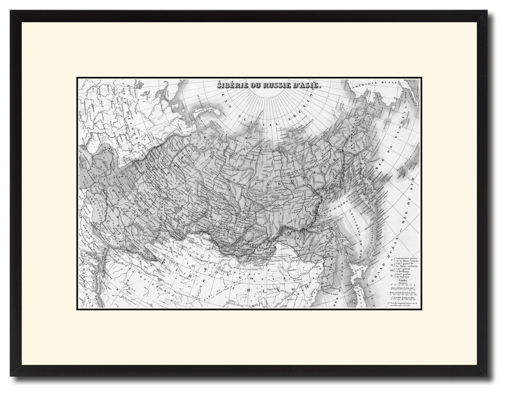 Russia Siberia Vintage B&W Map Canvas Print, 16"x21"