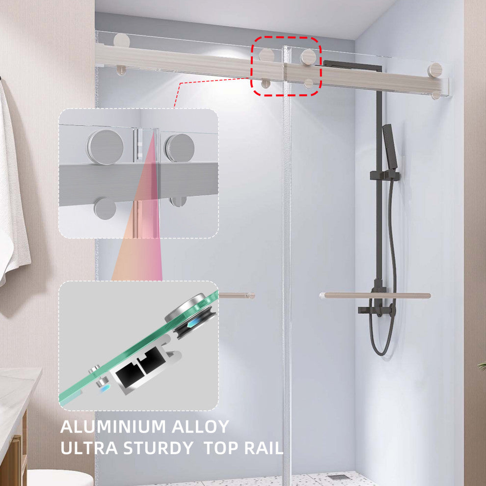 72" W x 79" H Double Sliding Frameless Shower Door, Brushed Nickel;, 72" X 79";