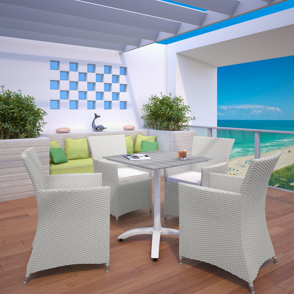 Modern Urban Contemporary Set of 5 Outdoor Patio Dining Set, Gray White Plastic