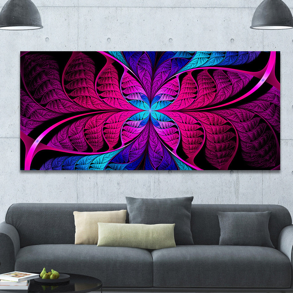 Bright Pink Fractal Stained Glass, Oversized Abstract Canvas Art Print, 60x28