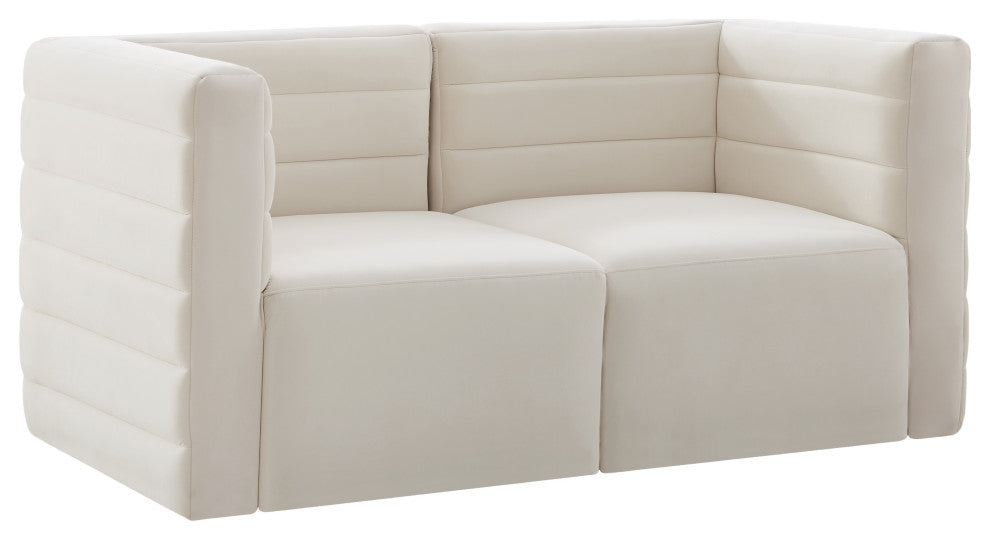 Quincy Velvet Upholstered 2-Piece Modular Sofa, Cream